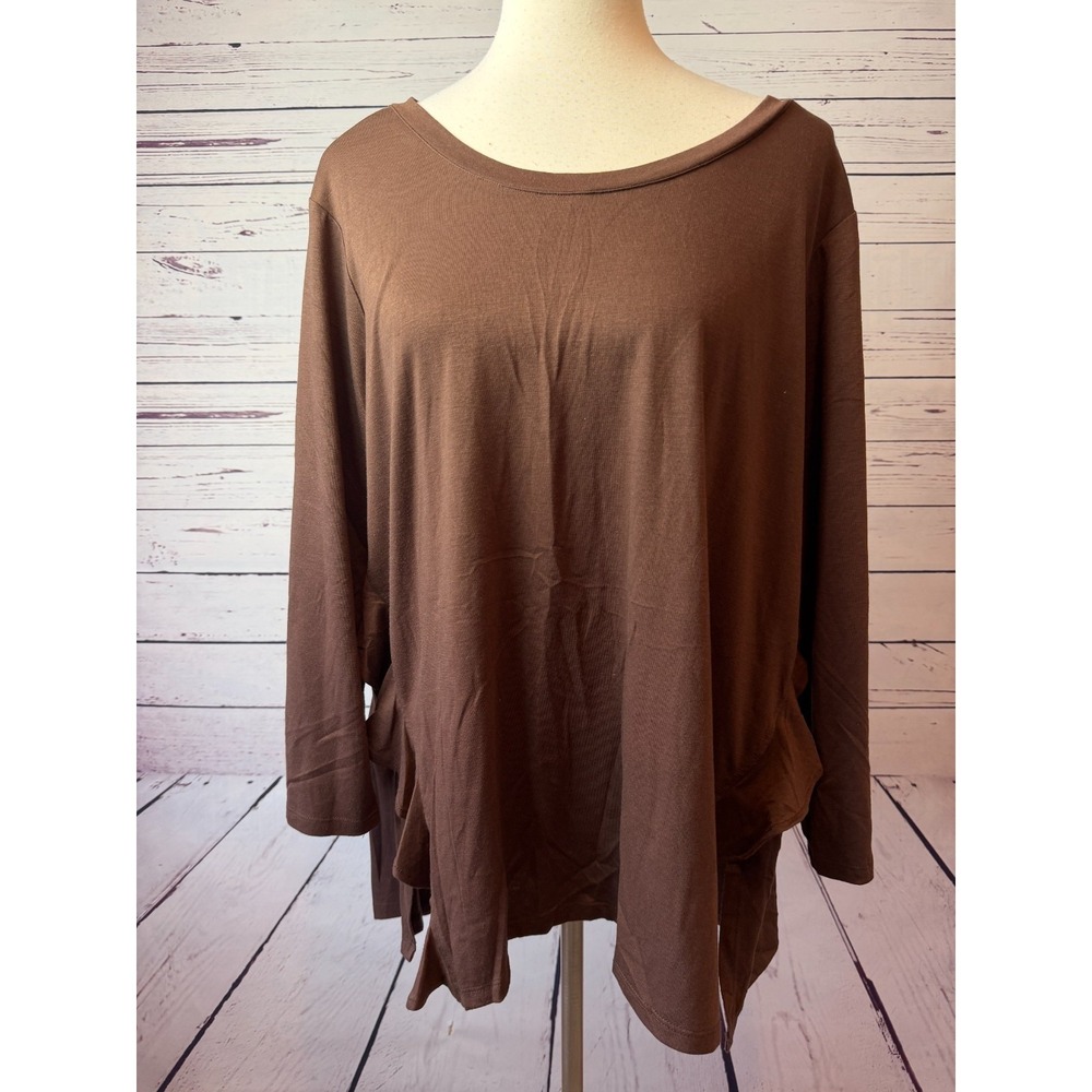 Diane Gilman DG2 Tunic Top Womens plus size 1X Brown Blouse Rayon Stretch Shirt